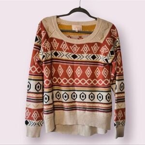 Skies Are Blue Womens Geometric Sweater Cream and Burnt Orange Size Large | EUC